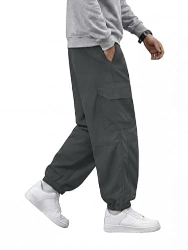 Crastimo Men Baggy Joggers Hiking Pants Elasticity Waist Drawstring Tapered Leg Chino 4 Pockets Cozy Boy Sweatpants Joggers Valentine Day Gray XXL - Thumbnail 3