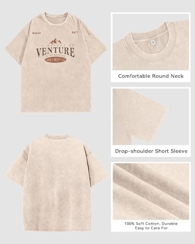 YTD Acid Wash Graphic T-Shirts for Men Women, Relaxed Fit Cotton Crewneck Short Sleeve Casual Fashion Mountain Tee - Thumbnail 6