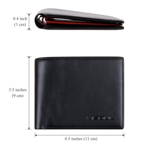 VISOUL Mens Bifold Wallet with 2 ID Windows and 2 Money Compartments, Genuine Leather Designer Wallet with RFID Blocking for Men Two Tone (Black and Burgundy) - Thumbnail 4