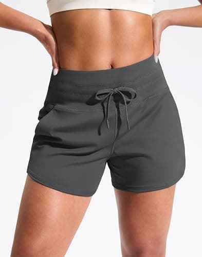 Soothfeel Women's Athletic Running Shorts with Pockets 3.5" Quick Dry High Waisted Workout Active Gym Shorts for Women Dark Grey L - Thumbnail 2