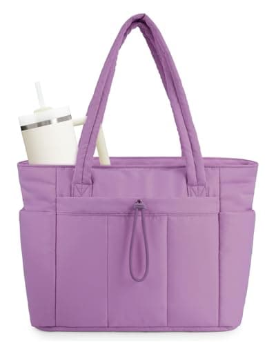 Wandering Nature Puffer Tote Bag with Cup Holder & Laptop Compartment & Trolley Sleeve for Travel, Work, Nurse, Women - Image 1