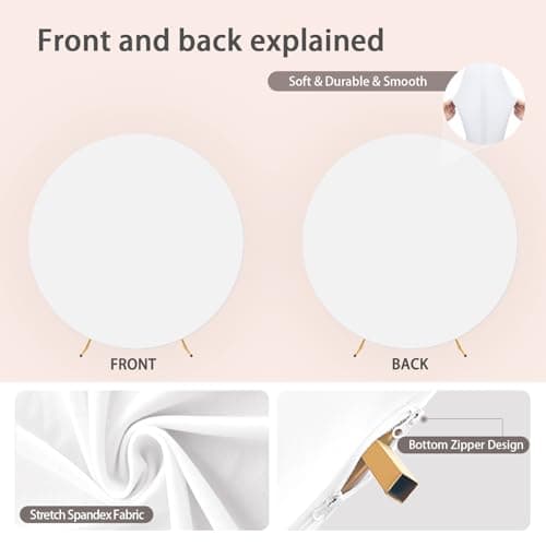 Quandjk 7.2 FT White Round Backdrop Cover, Double-Sided Circle Fabric Photo Background with Zipper for Photography Party Birthday Wedding Baby Shower Home Decorations (Elastic) - Thumbnail 4