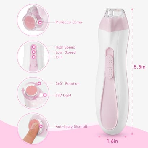 Prolixity Baby Nail Trimmer Electric, 15 in 1 Baby Nail Clippers for Gentle Nail Care, Rechargeable Baby Nail File Electric with Light &15 Grinding Pads for Infant Toddler, Pink - Thumbnail 2