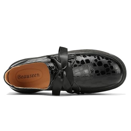 BEAUSEEN Women's Lace-up Platform Chunky Loafers Lightweight Breathable Slip On Shoes Flexible Comfort Driving Moccasins Black,7 US - Thumbnail 4