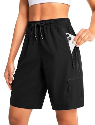 Cyasundent Women's 9" Hiking Cargo Shorts Lightweight Stretch Quick Dry Athletic Golf Summer Bermuda Shorts for Women (Black_L) - Image 1