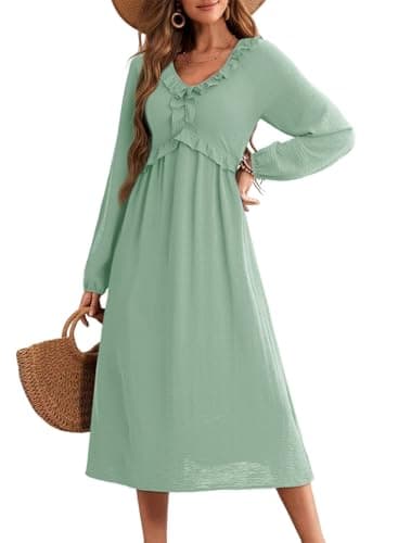 Dokotoo Womens Dresses Sundresses for Women 2026 Business Casual Outfits Early Spring Fashion Plus Size Dresses Long Flowy Dresses for Women Boho Maxi Dress Light Green - Thumbnail 4