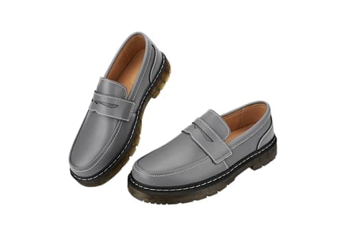 CLAKBLRG Women's Grey Leather Loafers Lightweight Breathable Women Shoes Flexible Comfort Driving Moccasins for Women,9 US - Image 1