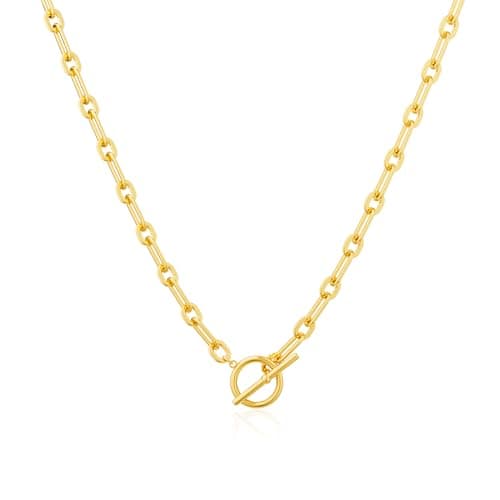 Poaiiu 14K Gold Plated Necklace for Women, Chain Necklace Dainty Choker Necklace for Women Trendy Chunky Pendant Necklaces Layering Toggle T-bar Clasp Link Chain Necklace Jewelry for Women - Image 1