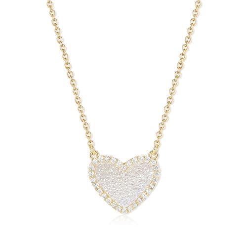 Tinkbush Pendant Necklace for Women,14K Gold-Plated Natural Gemstone, 15" with 2.6" Extender,Gift Box Velvet Pouch,Christmas Birthday Party Gift For Women (HEART-GOLD ROSE QUARTZ) - Image 1