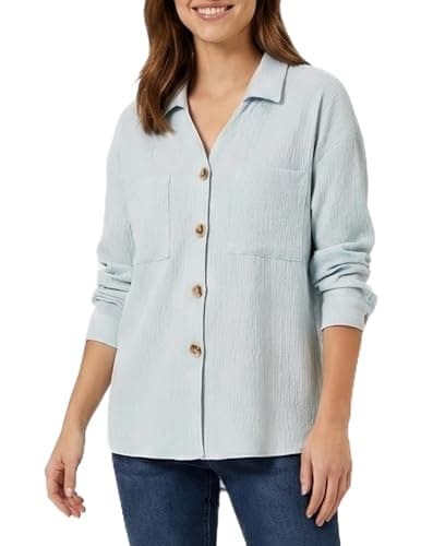 GAMISS Womens Long Sleeve Shirt Button Down Shirts V Neck Boyfriend Blouses with Pocket Shirts Blue, XXL