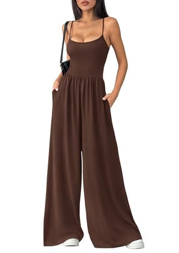 PRETTYGARDEN Jumpsuits for Women Summer 2026 Sleeveless Wide Leg Date Night Rompers Beach Vacation Cruise One Piece Outfits(Brown,Small) - Image 1