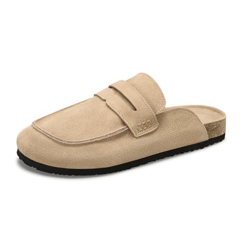 StillFancxy 100% Genuine Leather Clogs for Women Non-Slip Platform Mules & Suede Clogs for Women Comfort Slippers with Arch Support Taupe - Image 1