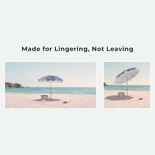 DEER LAND 6FT Fringe Beach Umbrella for Sand, Boho Coastal Patio Umbrella with Tassels, UPF 50+ Sun Protection, Tilt, Carry Bag for Beach Vacation & Pool, Reef Indigo - Thumbnail 3
