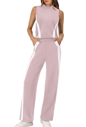 XIEERDUO 2 Piece Sets for Women Summer Outfits Beach Vacation Clothes Luxury Fashion Mock Neck Two Piece Matching Set Resort Wear for Women Pink XL - Image 1