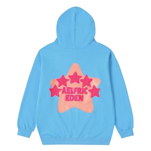 Aelfric Eden Graphic Hoodies for Men Y2K Printed Hoodie Sweatshirt Casual Oversized Long Sleeve Vintage Streetwear Hiphop Hooded Pullover Blue Small - Thumbnail 3
