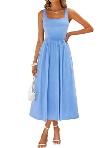 Sureple Sexy Dress for Women Party Summer Semi Formal Sleeveless Midi Swing Casual Sun Dress with Pockets（SP638-Gray Blue-XL）
