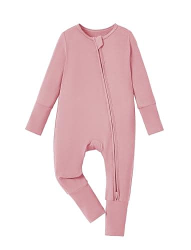 PATPAT Baby Pajama with Bamboo Viscose, Footie Jumpsuit Romper with 2-Way Zipper for Baby Boy Girl Toddler Sleeper Sleepwear, Cherry Pink, 9-12 Months - Image 1
