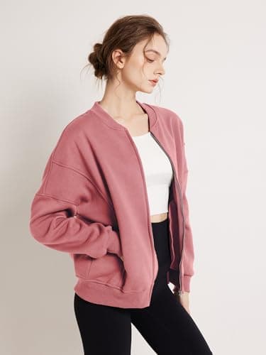 GEMLON Womens Zip Up Sweatshirts Jackets Long Sleeve Casual Loose Outwear with Pockets Dusty Pink 3XL - Thumbnail 3