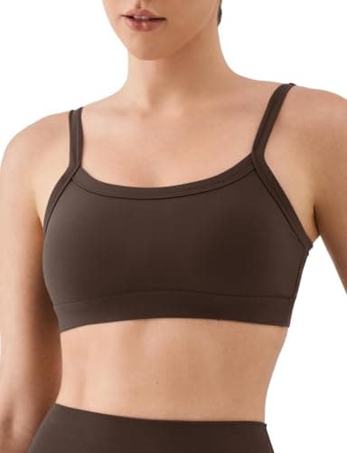 K-Swiss Sports Bras for Women Adjustable - Thin Straps Light Impact Strappy Wireless Padded Yoga Workout Gym Tops, Brown XS - Image 1