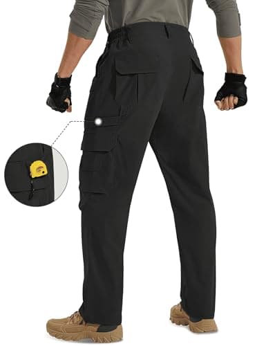 MOURCE Mens Tactical Cargo Pants Waterproof - Lightweight Quick Dry Hiking Pants Men, Black 32L - Thumbnail 4