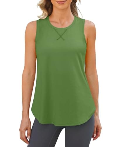 G4Free Workout Tops for Women Gym Tank Top Loose Fit Athletic Running Sleeveless Shirts Summer Lightweight Activewear (Army Green,L) - Image 1
