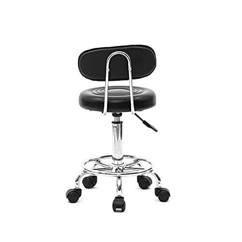 Round Bar Stool with Lines Rotation Counter Adjustable Height, Modern Bar Stools 360° Swivel PU Leather Armless Bar Chair for Kitchen Dining Living Bistro Spa, (Black, Round with line & Back) - Thumbnail 6