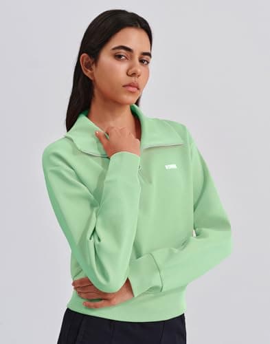 K-Swiss Women's Sweatshirts Quarter Zip Pullover - Fleece Workout Hoodies for Casual Sport, 2025 Fall Fashion Clothes,Green M - Thumbnail 2