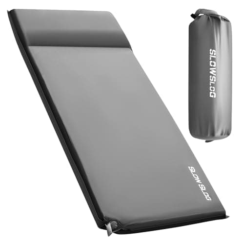 Slow Slog 4in Foam Camping Mattress with Built-in Pillow, Self-Inflating Single Sleeping Pad Includes Pump Sack, All-Season Portable Pad for Camping and Backpacking, Gray - Image 1