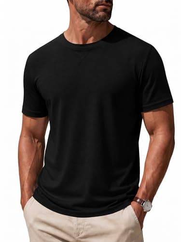 Poriff Men's Casual T-Shirts with V-Stitch, Ultra-Soft Short Sleeve Crew Neck Basic Tops, Gym Workout Muscle Tees Black XXL - Image 1