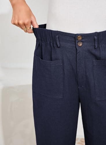 Dokotoo 2026 Fashion Capri Pants for Women Business Casual Outfits Lightweight Wide Leg Cargo Linen Pants Stretchy Cotton Slacks Breathable Oversized Palazzo Trouser Fall Outfits for Women Blue L - Thumbnail 6