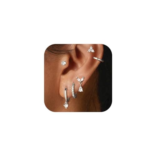 adoyi Gold Hoop Earrings for Women 14K Gold Plated Flat Back Earrings for Sensitive Ears Silver Stainless Steel Stud Earring for Women Cartilage Jewelry Gifts - Image 1