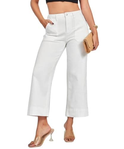 VIPONES Wide Leg Jeans for Women Trendy High Waisted Straight Jeans Cropped Denim Pants Stretchy Baggy Pants with Pockets(644, S) White - Image 1