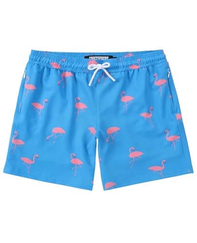 CoozySphere Mens Swim Trunks with Compression Liner 5 Inch Stretch 5" Bathing Suit Beach Shorts M Blue Flamingos - Thumbnail 6