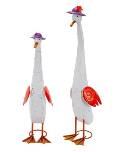 The Aura Collective 22" Duck Garden Statue Set of 2 Metal Ducks, Duck Outdoor Decor with Stakes Animal Yard Art Sculptures for Patio Porch Lawn Backyard White - Image 1