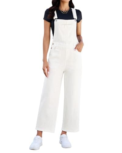 luvamia Wide Leg Overalls for Women Denim Loose Fit Baggy Bib Adjustable Cropped Casual Stretchy Jean Jumpsuit Overall Cream White Size XX-Large Fits US 20-22 - Image 1