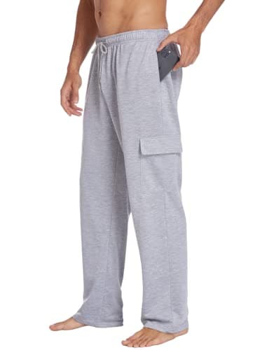 Deyeek Men's Cargo Sweatpants with Pockets Baggy Sweat Pants for Mens Straight Leg Jogger Sweatpants Cotton Lounge Pants Grey - Image 1