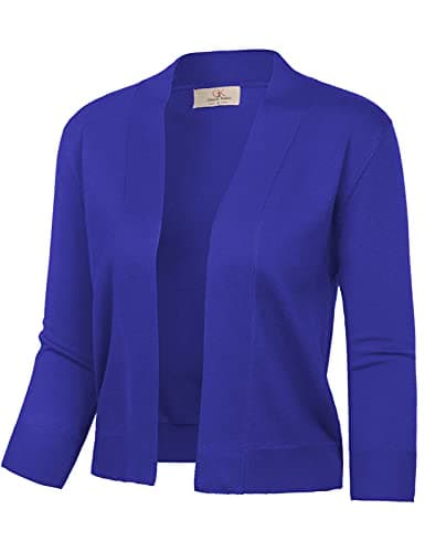 GRACE KARIN Women's 3/4 Sleeve Cropped Cardigan Sweaters Bolero Shrugs for Dress Casual Dressy for Fall L Sapphire Blue - Image 1