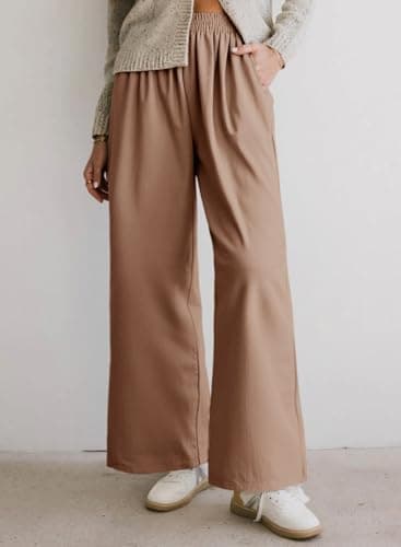 Dokotoo Pants for Women Trendy Casual 2026 Elastic Waist Wide Leg Pants Baggy Straight Women's Trouser Plus Size Pants for Women Trouser with Pockets - Thumbnail 2