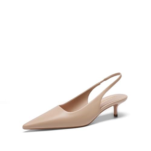 DREAM PAIRS Women's Kitten Heels Slingback Low Closed Toe Comfortable Pumps Pointed Toe Wedding Party Elegant Dress Shoes,Size 7.5,Nude,SDPU25093W - Image 1