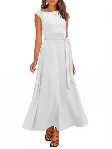 ANRABESS Women One Off Shoulder Wedding Guest Formal Dress Sleeveless Flowy Spring Summer Cocktail Evening Maxi Dresses 2026 White Small - Image 1