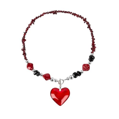 Jekvill Heart Shape gothic necklace，Irregular garnet necklace，Goth Jewelry Gifts，halloween accessories for woman - Image 1