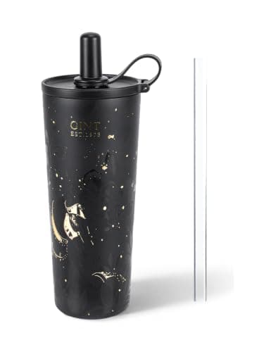 GiNT 25 oz Tumbler with Straw, Insulated Cup with Straw, 316L Stainless Steel Travel Tumbler with Leak-Resistant Screw Lid, Sweat-Free Cupholder Friendly Water Cup, Raised Gold Foil Artwork