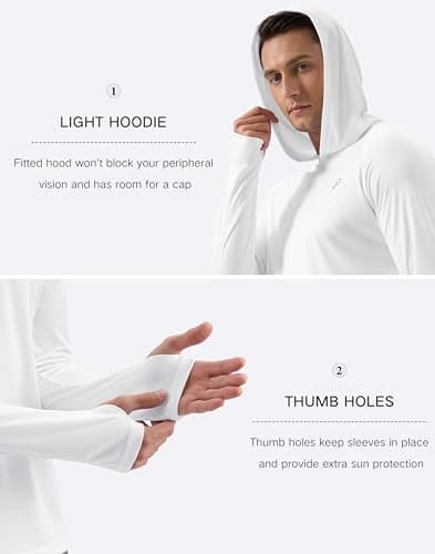 Pudolla Men's Sun Protection Hoodie Shirts UPF 50+ Rash Guard SPF Long Sleeve Fishing Shirt for Men Swim Hiking Boating(White XXX-Large) - Thumbnail 6