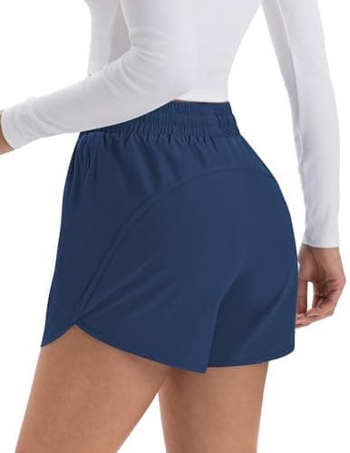 Aprolive Running Shorts for Women 4 Inch Athletic Lightweight Summer Casual Workout Gym Hiking Short with Zipper Pockets (Navy Blue, XL) - Thumbnail 2