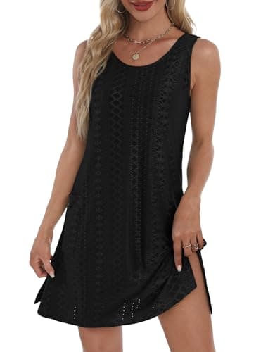BKRIVE Black Dresses for Women 2026 Trendy Sleeveless T Shirt Dress Fashion Spring Summer Birthday Party Club Elegant Dress with Pockets Black L - Thumbnail 2