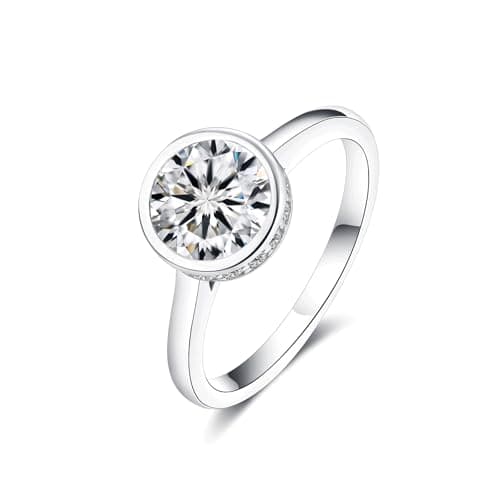IMOLOVE Moissanite Engagement Rings for Women, 1.5 Carat D Color VVS1 Solitaire Bezel Engagement Ring Hidden Halo Round Cut Moissanite Wedding Rings for Women with 18K White Gold Plated Size 11 - Image 1