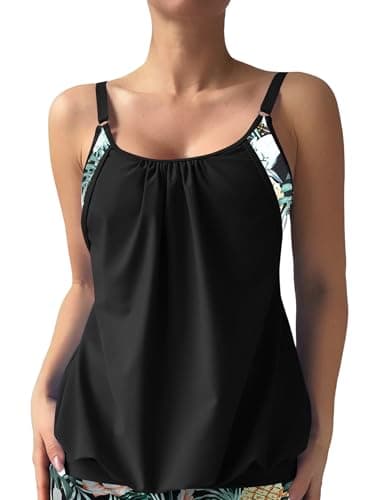 ZAFUL Womens Tankini Tops Blouson Tummy Control Swim Top Loose Fit Bathing Suit Top No Bottom Floral S - Image 1