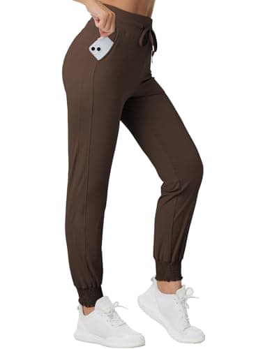 Dokotoo Womens Joggers Elasticity Workout Pant High Waisted Drawstring Dress Lounge Sweatpants Casual Athletic Spring Summer Outfits Trendy Women Pant with Side Pocket Fashion 2025 Coffee Medium - Thumbnail 4