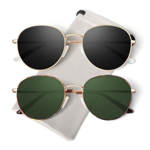 GQUEEN Retro Round Polarized Sunglasses Womens Men Spring Hinge Metal Frame Trendy Hippie Oval Sun Glasses Shades UV400,Gold Black & Tortoise Green - Image 1