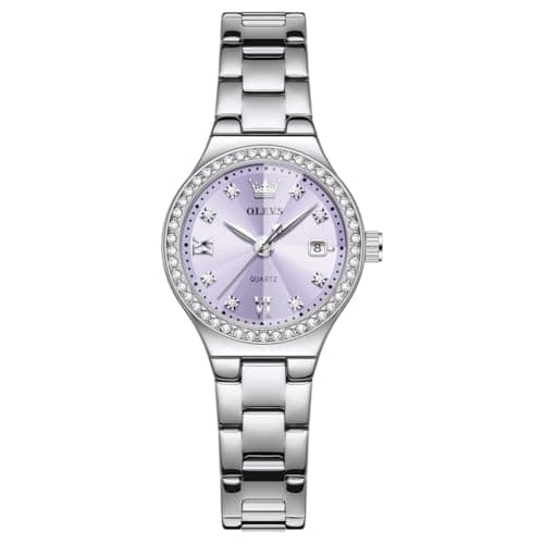 OLEVS Watch Women Purple Watches for Women Luxury Silver Ladies Watches Diamond Small Face Women's Wrist Watch Dress Stainless Steel Waterproof Dainty Analog Quartz Date Elegant Reloj para Mujer - Image 1